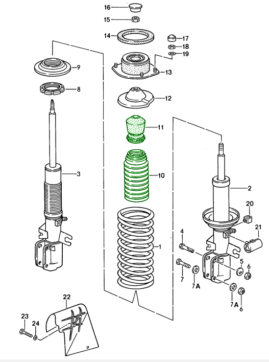 Suspension bump stops and dust covers (Front) - 944, 968 (non-M030)