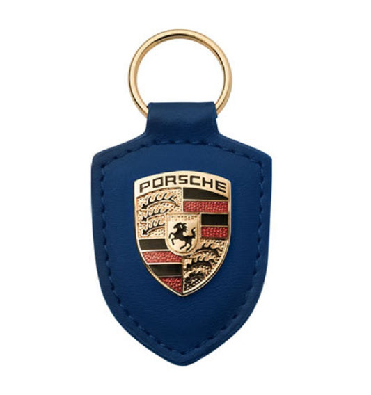 Porsche Key Tag with Crest - Blue Leather