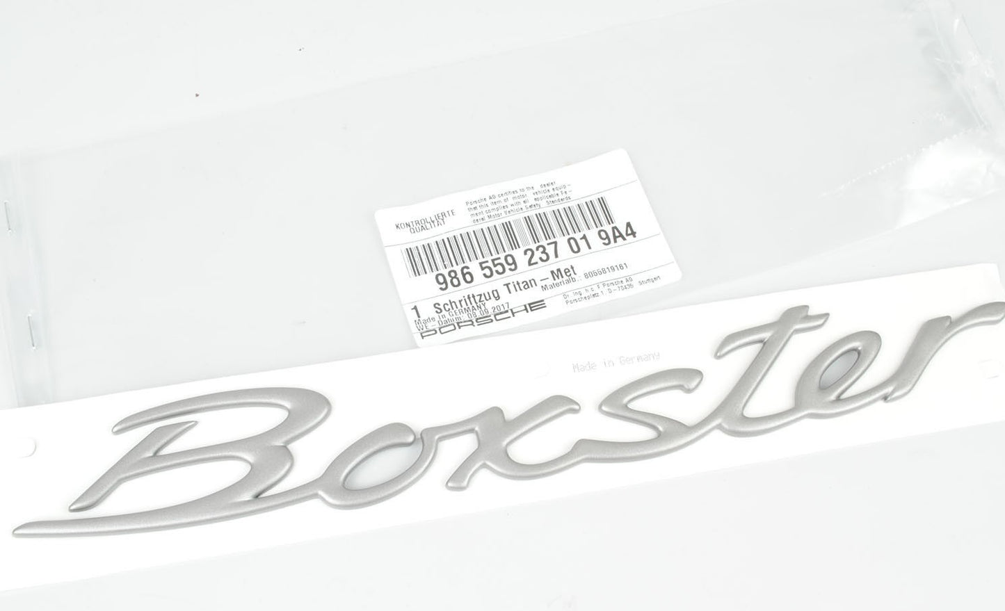 Boxster Badge - Titanium Metallic (Genuine) - 986 Boxster, 987 Boxster