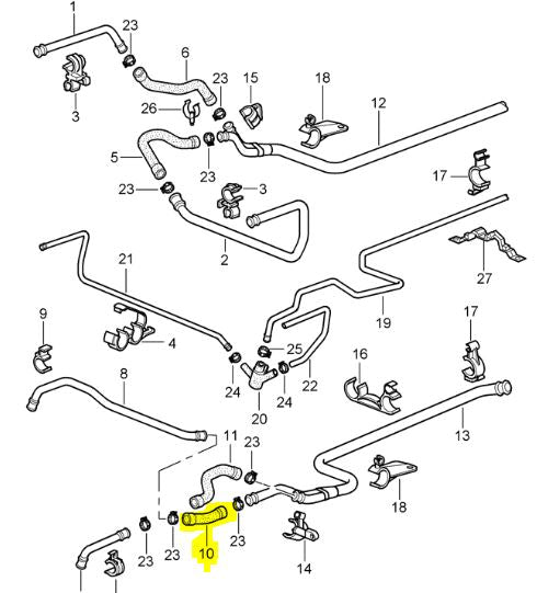 Coolant Hose, from Return to Connecting Pipe (Right) - 996 Carrera 4/4S/Turbo